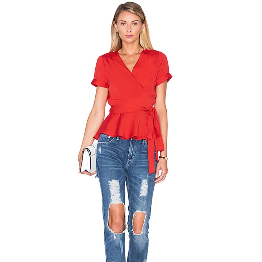L’Academie Red Wrap Blouse